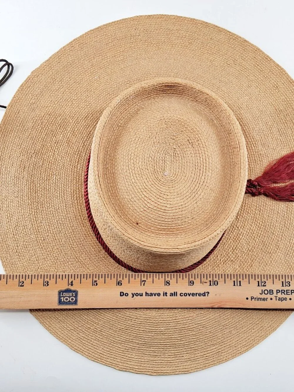 Vintage Vaquero Straw Hat Wide Brim Flat Crown Western Ranch Sun Hat Red Rope - Picture 10 of 12